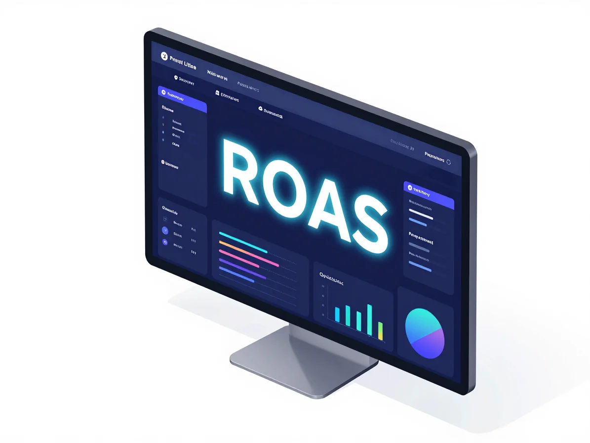 isometric view of a digital e-commerce dashboard with glowing ROA